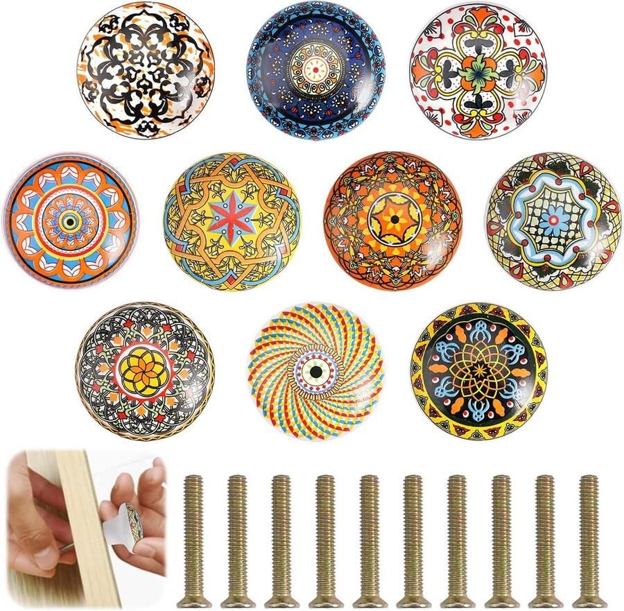 Allecto Plus Keramische Knoppen Boheemse Stijl Set van 10 Vintage Design Porselein Deurknoppen Meubelknoppen Commode Supplies Kastdecoratie