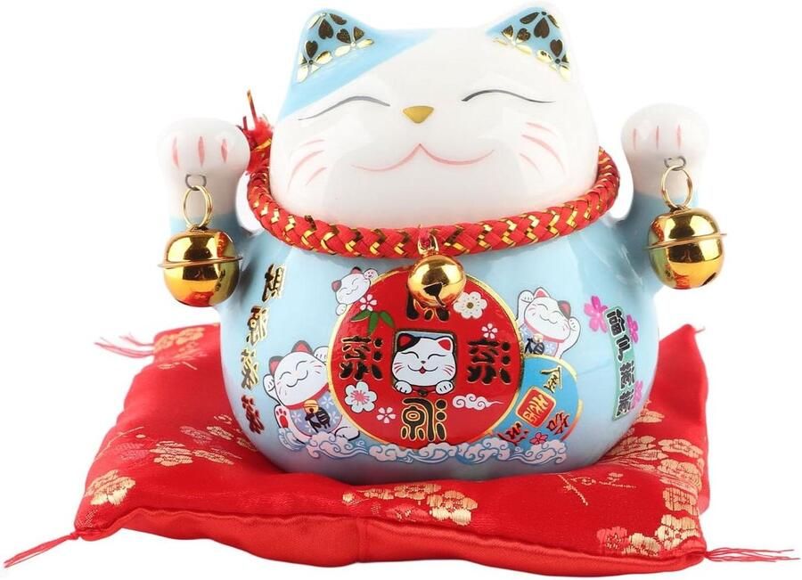 Allecto plus Keramische Maneki Neko gelukskat muntbank 4 5 inch Blauwe kat Geluksbrenger voor bureau Decoratie cadeau