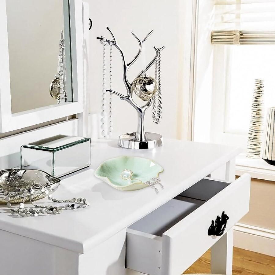 Allecto Plus Keramische ringplaten set in lotusblad design Sieradenschalen voor nachtkastje decoratie Roze en blauw 2 stuks