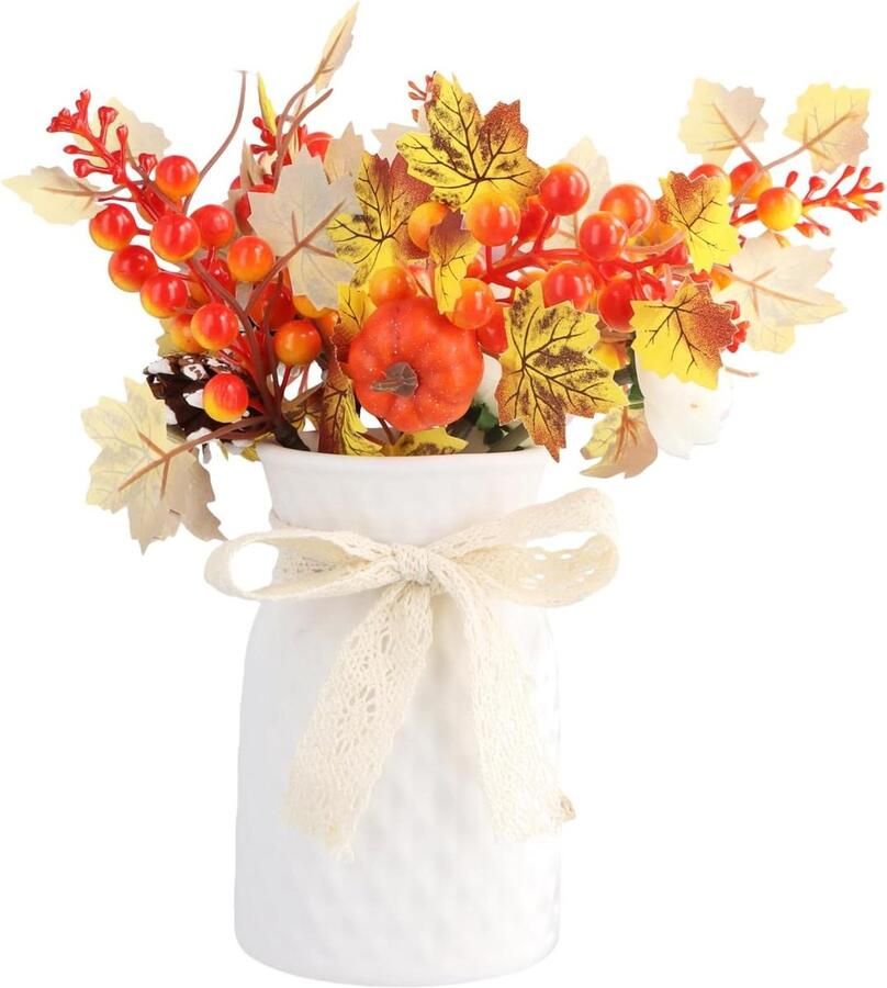 Allecto Plus Keramische vaas 15 cm wit Moderne witte vaas Boheemse vaas met pampasbloemen Decoratieve vaas voor thuis Tafeldecoratie Woonkamer eettafel kantoor