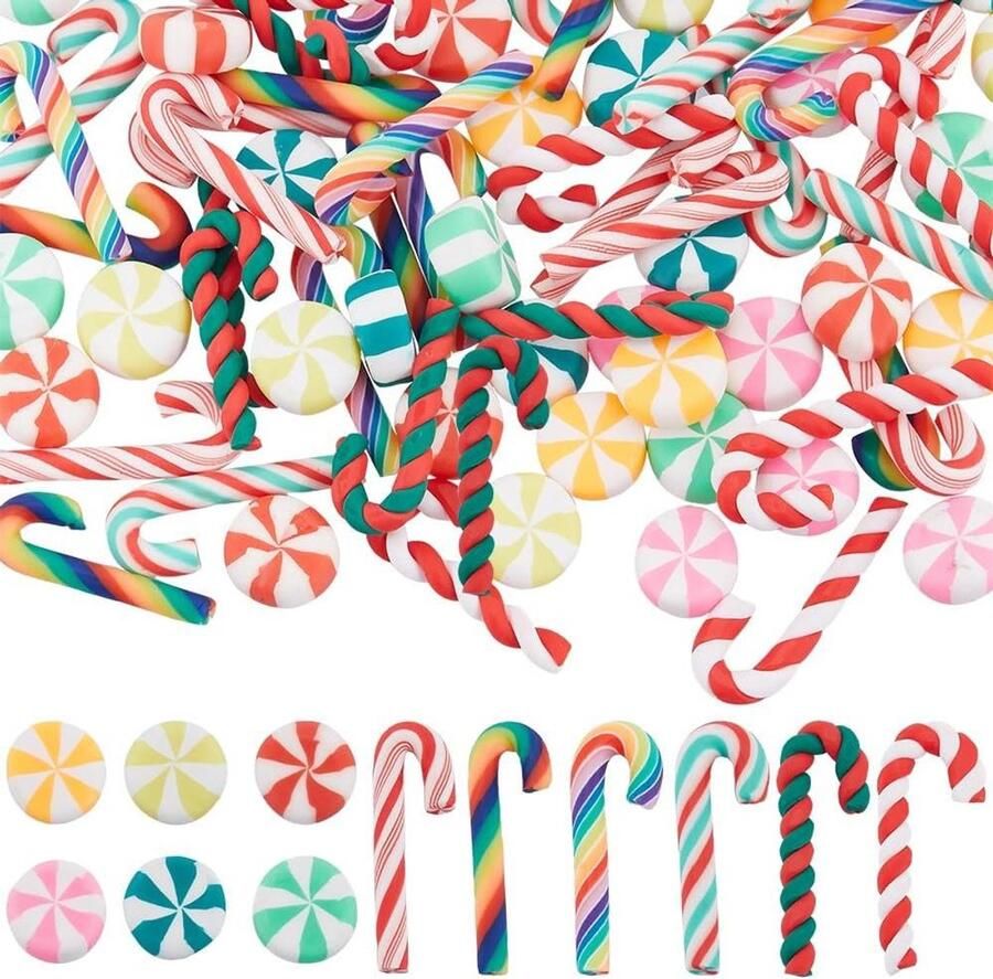 Allecto plus Kerst Hars Vulstoffen 96 Stuks Xmas Flatback Charms Polymeer Klei Vaas Decoraties Candy Cane Cabochons Thuis Tafel Vakantie Party Decor 1 Doos