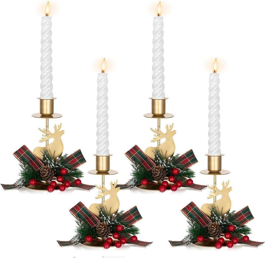 Allecto Plus Kerst Kandelaars Met Gouden Boog Decor Set van 4 Decoratieve Stag Centerpieces Voor Kerst Tafel & Schouw Mantel Decoratie