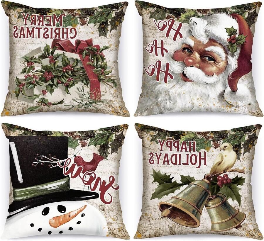 Allecto plus Kerst kussenslopen 40 x 40 cm retro sneeuwpop design winter thema decoratie voor bank
