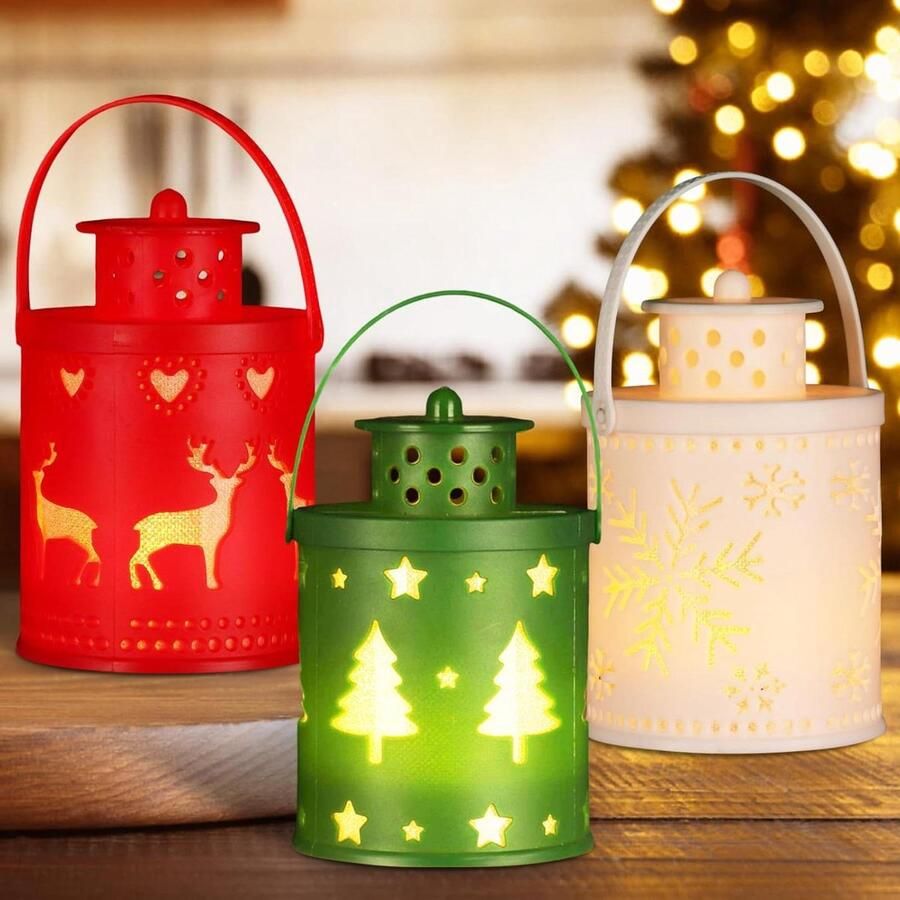 Allecto plus Kerstdecoratie set met 3 led-kerstlantaarns tafel- en tuindecoratie voor Kerstmis voor binnen en buiten sfeervolle kaarsen decoratie