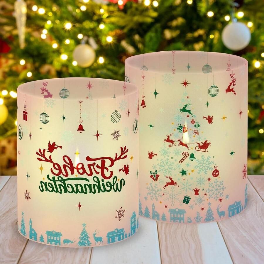 Allecto Plus Kerstlantaarn tafel decoratie met sneeuwvlokken en kerstboomthema Vrolijke tafellicht decoratie voor theelichtjes en kaarsen Geschikt als kerstdecoratie 8 stuks