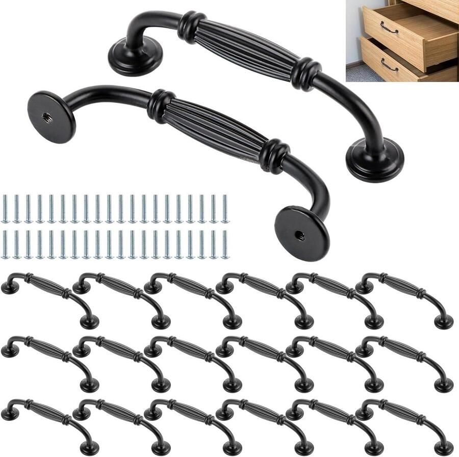 Allecto Plus Keukengrepen Set 20 stuks Zwart Gatafstand 96 mm Aluminiumlegering Ladegrepen Kastgreep Keukendeurgrepen Handgrepen Kast Lade Kledingkast