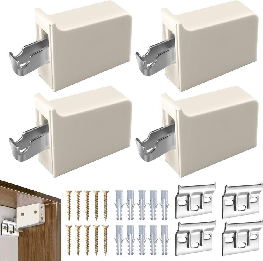 Allecto plus Keukenkast Ophangbeugels met Montagerails Set van 4 Stuks Universele Kastophangers Wit Hangkasten Stalen Kastenhanger Draagvermogen 100 kg
