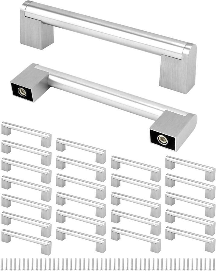 Allecto plus Keukenkastgrepen set van 25 stuks RVS geborsteld 128mm gatafstand 150mm totale lengte