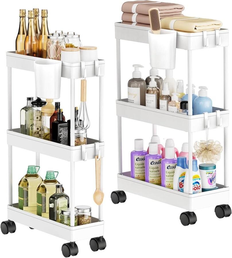 Allecto Plus Keukenwagens set van 2 Opbergwagens voor kleine ruimtes Wit