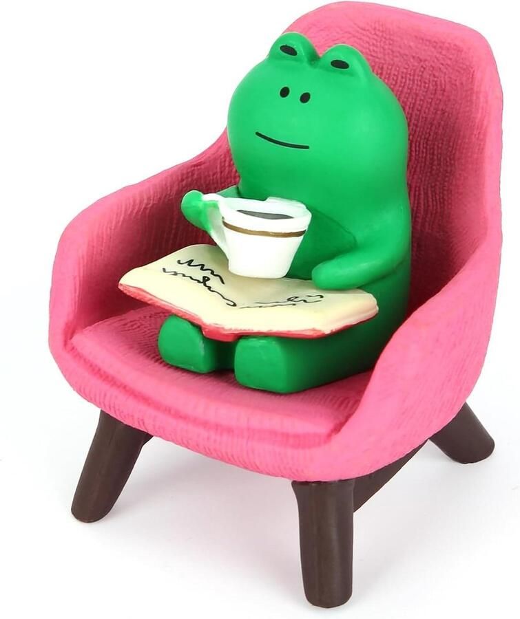 Allecto plus Kikkerfiguurtje voor op Bureau of Plank Grappige Miniatuur Kikker als Decoratie Leuk Klein Cadeautje voor Thuis Sprookjesachtige Mini Tuin Roze Stoel