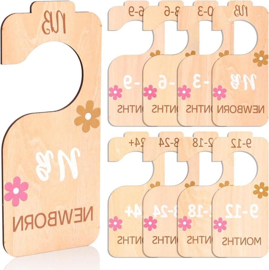 Allecto Plus Kinderkamer hangerverdelers van Hout voor Babykast Set van 8 Maten Sorteren en Organizen van Babykleding Kasthangers en Garderobe verdelers Handig voor Ouders