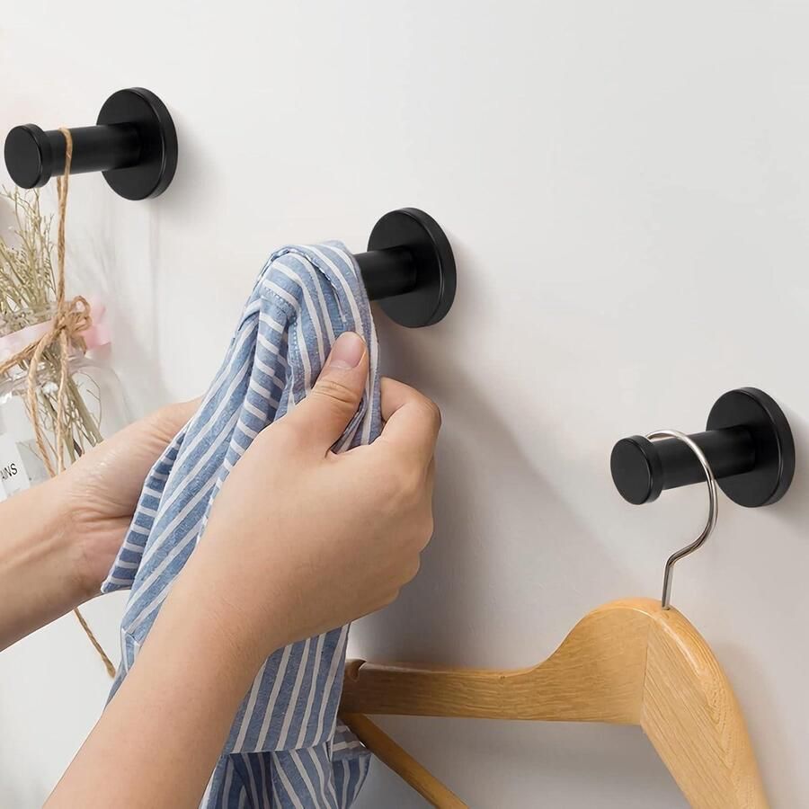 Allecto plus Kledinghaken 50 mm Rond Zwart Roestvrij staal 8 stuks voor Garderobe Slaapkamer Badkamer