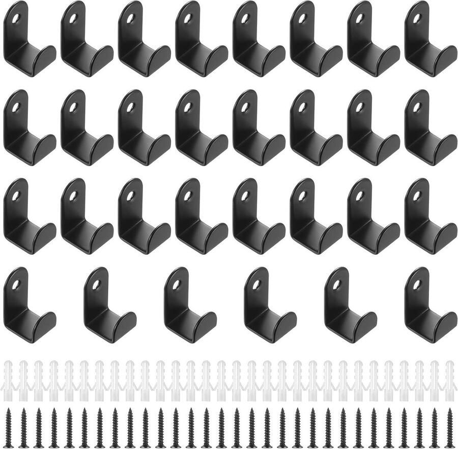 Allecto plus Kledinghaken Set van 30 Stuks om te Schroeven Wandhaken Zwart Metaal Voor Slaapkamer Badkamer Keuken Garage Garderobe Mantels Handdoeken 75 Caracteres