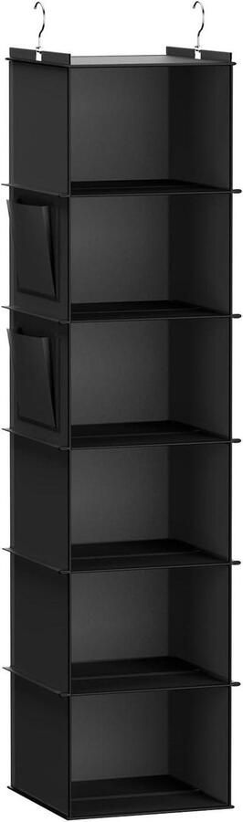 Allecto Premium Hangende Kledingkast Organizer met 6 Planken en Zijzakken voor Slaapkameropslag in Zwart Ruimtebesparende Kledingorganizer