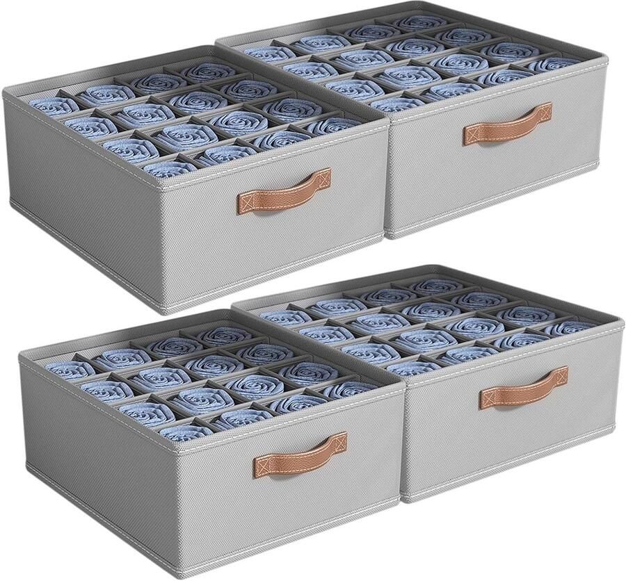 Allecto Plus Kledingkast Organizer Opbergsysteem Grijs Set van 4 Stuks 16 Vakken Opvouwbare Opbergdozen Handvat Voor Kleding Jeans Broeken Handdoek Shirt Trui