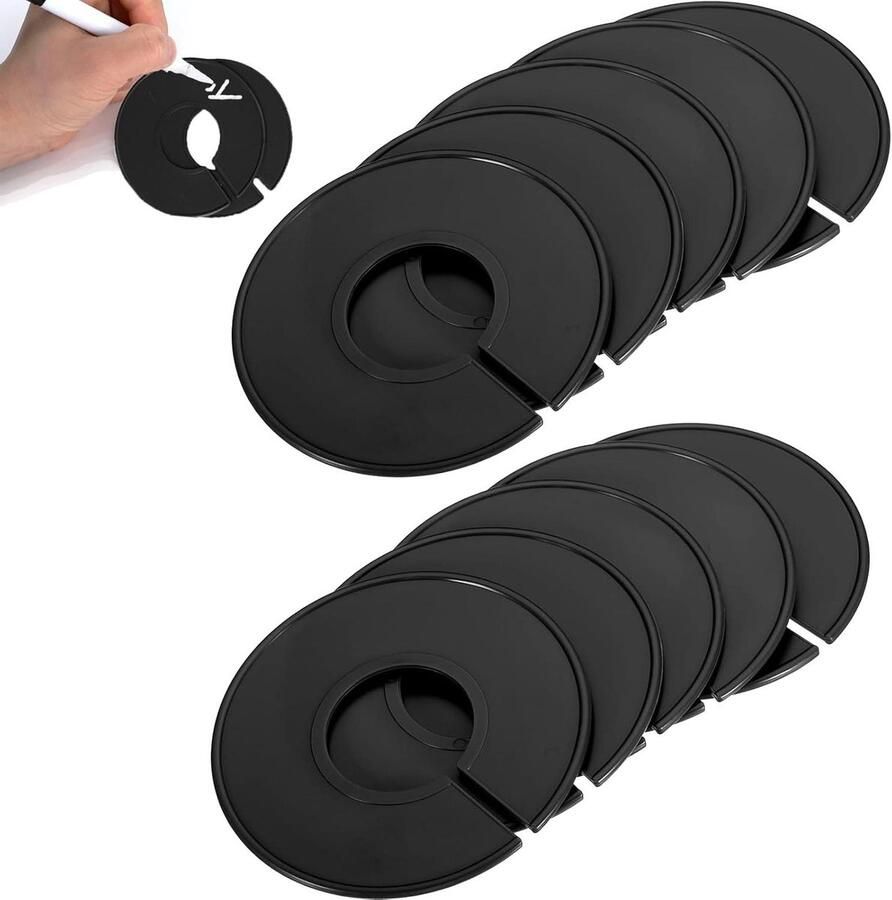 Allecto Plus Kledingrek met 10 ronde kunststof maatverdelers voor kledingkast en kledingwinkel Zwart