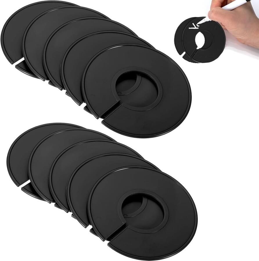 Allecto Plus Kledingrek met 10 ronde kunststof maatverdelers voor kledingkast en kledingwinkel Zwart