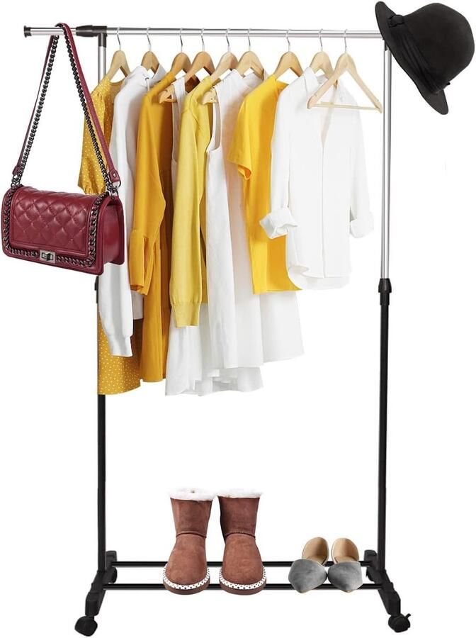 Allecto plus Kledingrek met wieltjes voor slaapkamer en balkon verstelbare stang draagbare kledingkast hoogte 90-160 cm breedte 80-150 cm