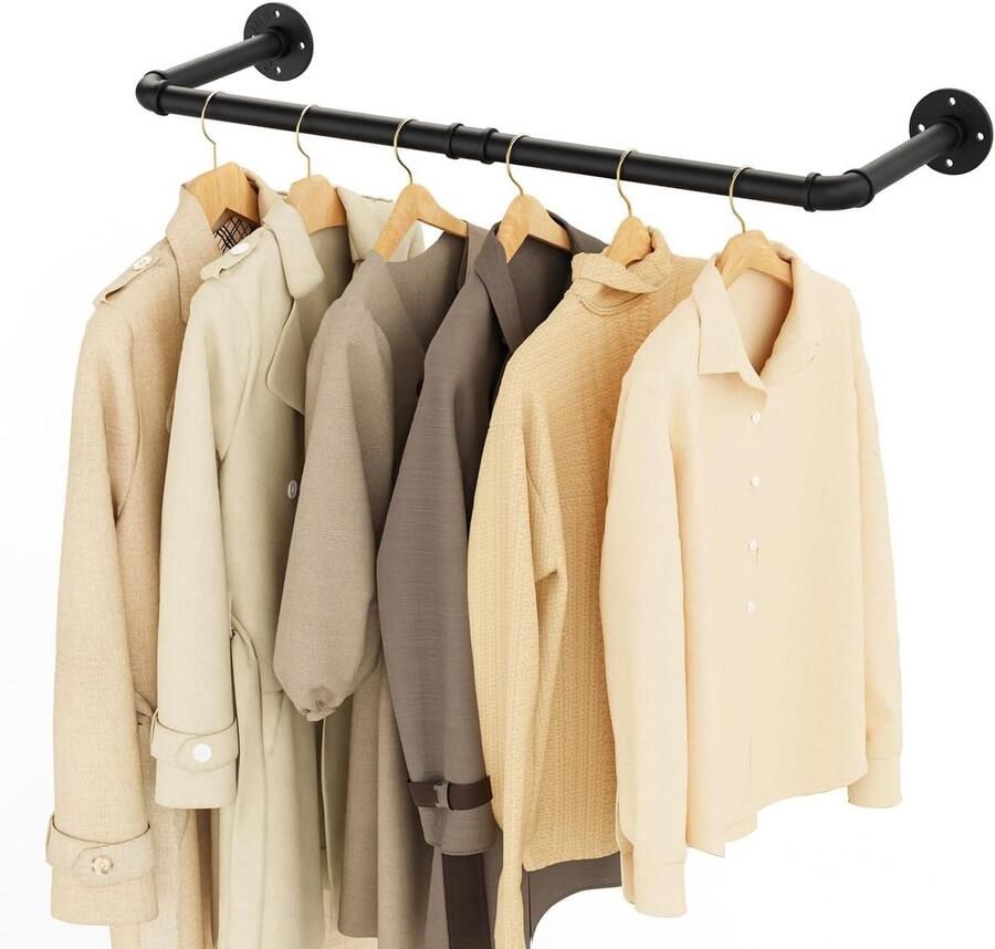 Allecto plus Kledingstandaard voor Aan de Muur Wandrek 80 cm Zwart