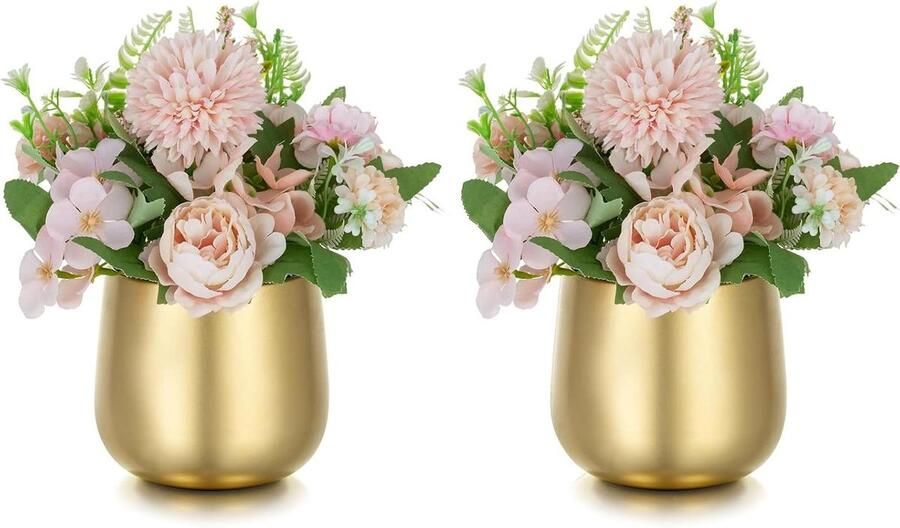 Allecto Plus Kleine Vaas voor Bruiloft en Verjaardagsfeest Decoraties: 2 Stuks 10cm Gouden Vazen Tafel Centerpiece Vintage voor Woonkamer en Balkon Ornamenten