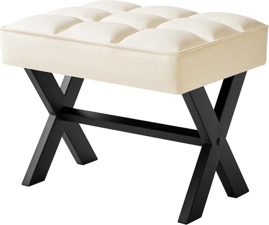 Allecto Plus Kleine voetensteun van 305 cm vierkante PU-voetkruk multifunctioneel meubelstuk voor woonkamer wit design met metalen X-poot