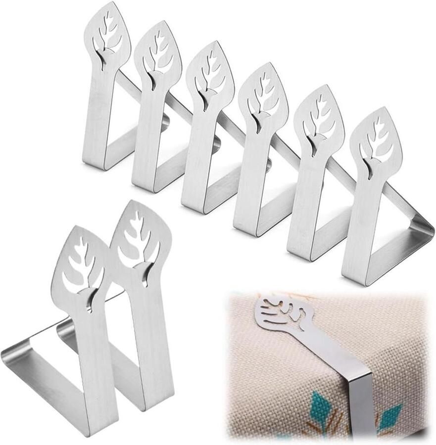 Allecto Plus Klemmen tafelkleed voor buiten Antislip bevestiging Tuin picknick barbecue Feest bladeren Set van 8 stuks