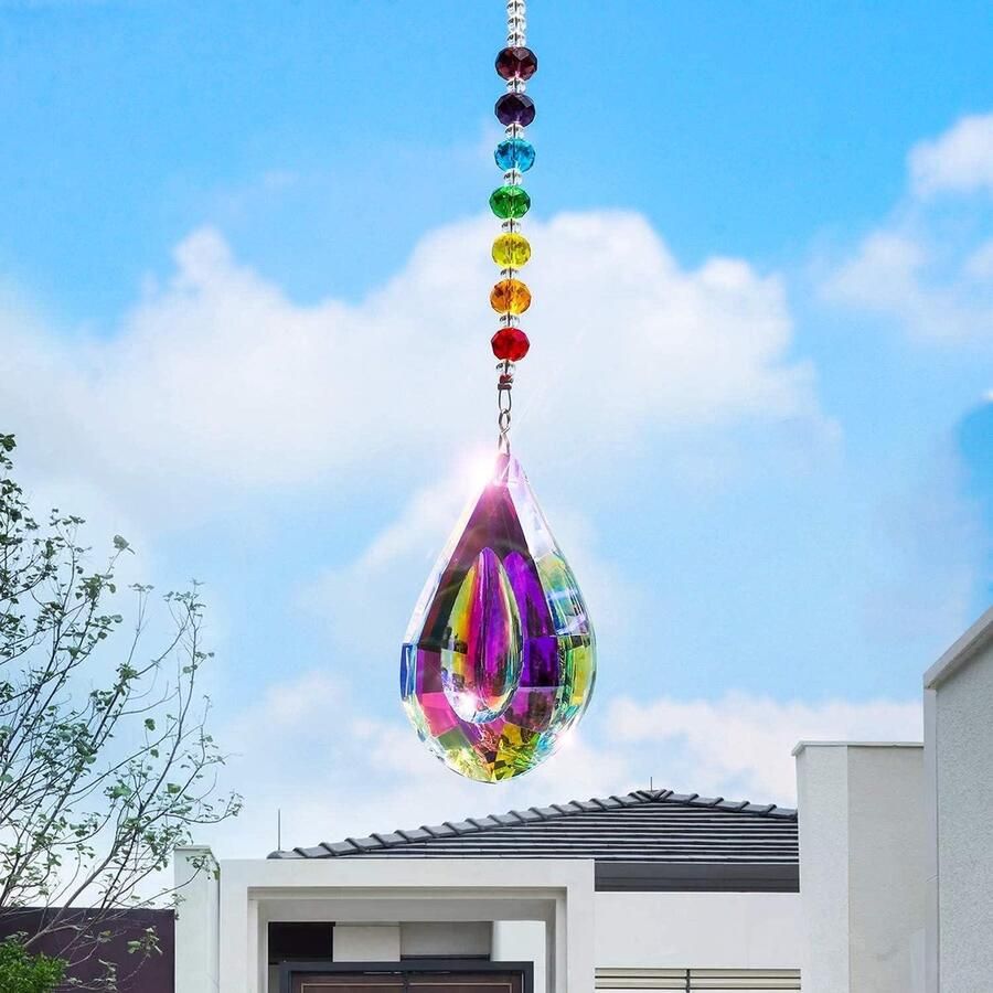 Allecto plus Kleurrijke Kristallen Kroonluchter met Hangend Ornament voor Huis Kantoor en Tuindecoratie in Luitvorm