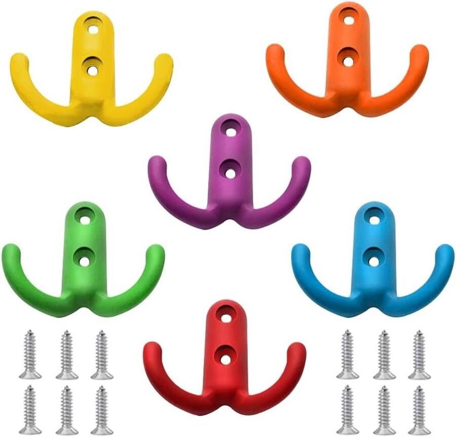 Allecto Plus Kleurrijke wandhaken set van 6 voor garderobe badkamer en meer