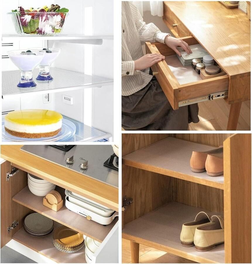 Allecto plus Koelkastmatten anti-schimmel en antislip 4 stuks x 29cm doorschijnend wit ideaal voor keukenladen en kasten snijdbaar