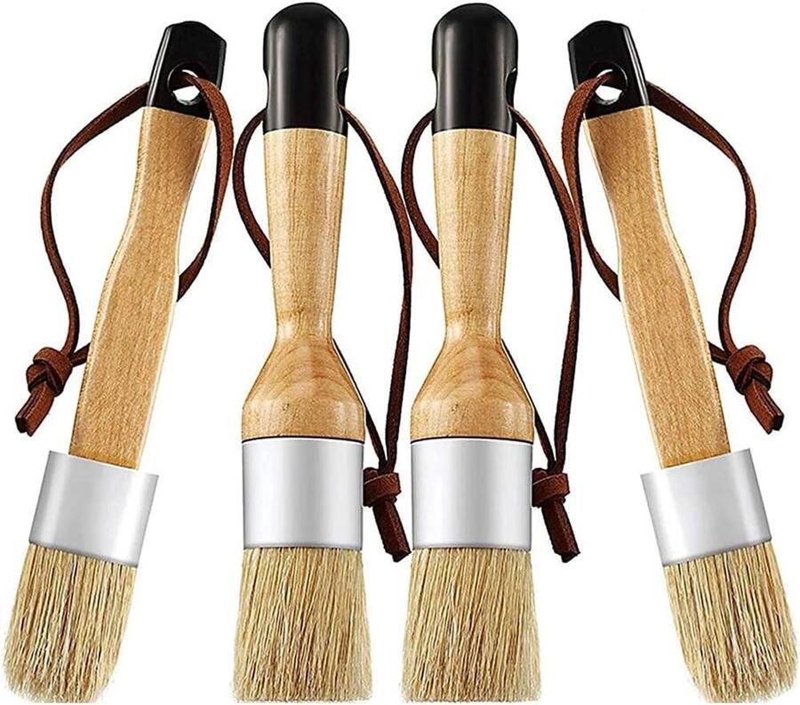 4-delige krijt- en wasborstelset voor houten meubels platte en ronde krijtverfborstels multifunctionele was- en stencilborstels stoelen dressoirs kasten