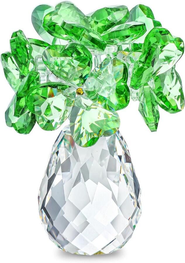 Allecto plus Kristallen bloem klavertje vier beeldje verzamelobjecten voor geluksbloem geschenken Elegante decoratie voor moeder vriendin of vrouwen groen kristallen ornament voor tafel boekenplank en auto