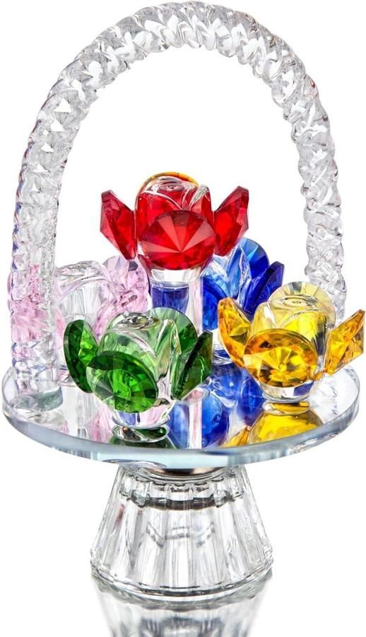 Allecto plus Kristallen bloemenmand ornament met roterende basis en glazen bloemen Tafel decoratie voor thuis Valentijnsdag cadeau voor haar