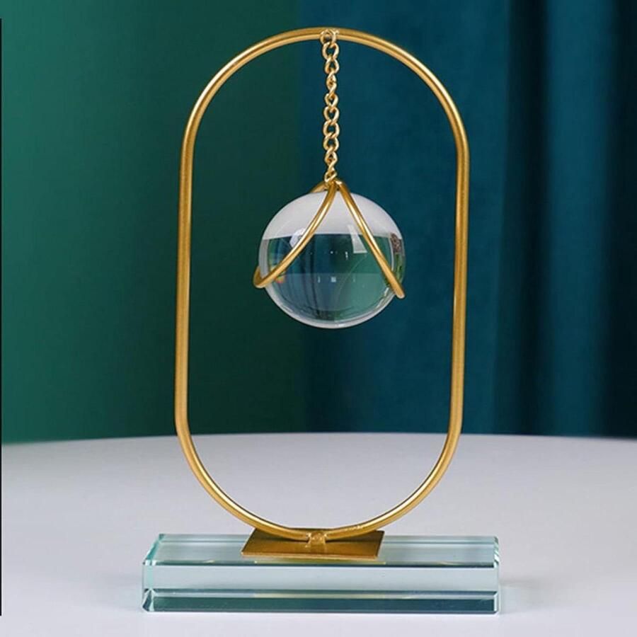 Allecto Plus Kristallen bol met gouden stadionornamenten handgemaakt design voor thuis metaalkunst boekenkast en woonkamer decoratie ovale vorm