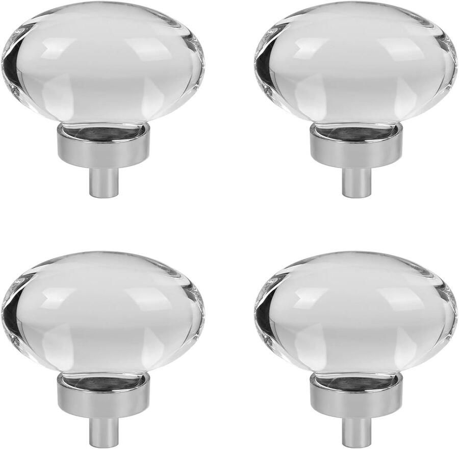 Allecto Plus Kristallen Deurknoppen 4 stuks 45 mm Meubelknoppen voor Kasten Glazen Handgrepen Heldere Kristal Decoratieve Deuraccessoires