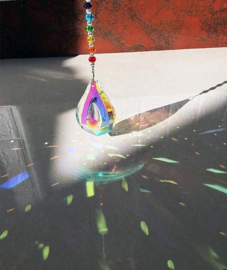 Allecto plus Kristallen Kroonluchter met Kleurrijke Kristallen en Esdoornbladvorm Hangend Ornament voor Huis Kantoor en Tuindecoratie