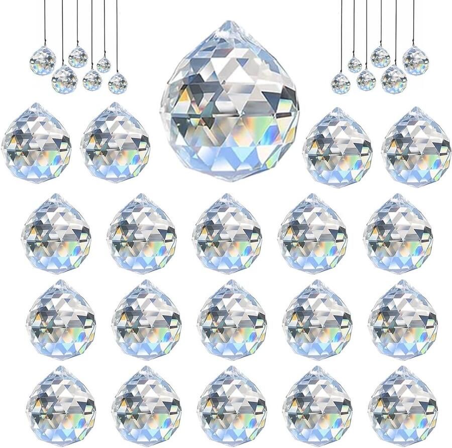Allecto Plus Kristallen om op te hangen 20 mm zonnevanger 20 stuks Decoratie en kleurrijke regenboog kristallen Bol prisma voor kroonluchters en hangers