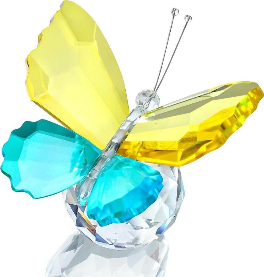 Allecto Plus Kristallen vlinderbeeldjes voor vrouwen Vliegende vlinder decoratie Verzamelbeeldjes Presse-papiers voor tafel Woondecoratie geel en cyaan-blauw