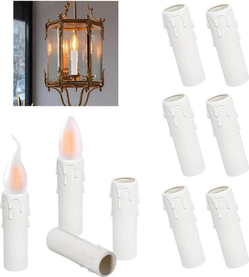 Allecto Plus Kroonluchter kaarsendeksel met plastic kaarshouder set van 10 stuks voor sfeervolle verlichting met druppelkaarsen