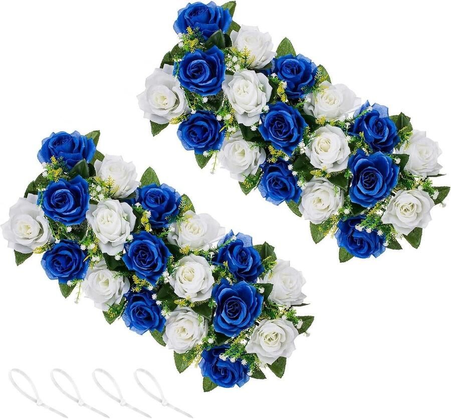 Allecto Plus Kunstbloem Centerpieces voor Tafels Koningsblauwe Nep Rozen 50cm Lang Bruiloft Verjaardag Partij Tafelloper Decoraties