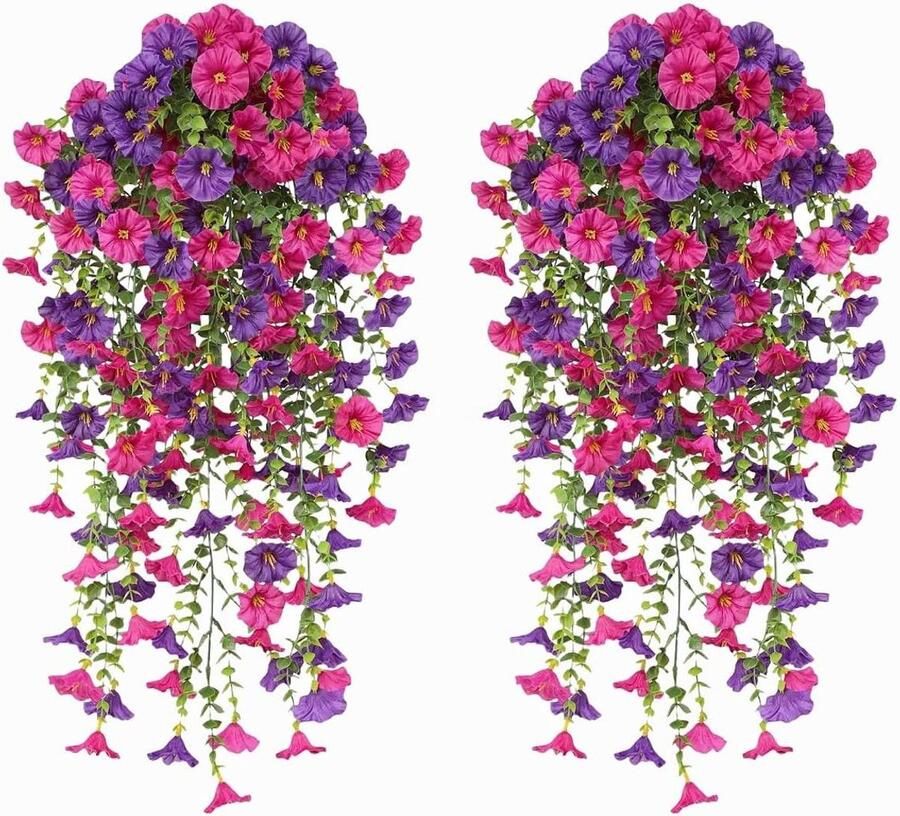 Allecto plus Kunstbloemen Hangende petunia zijden bloemen Balkonplanten Hanglamp Terras 4 stuks 77 cm
