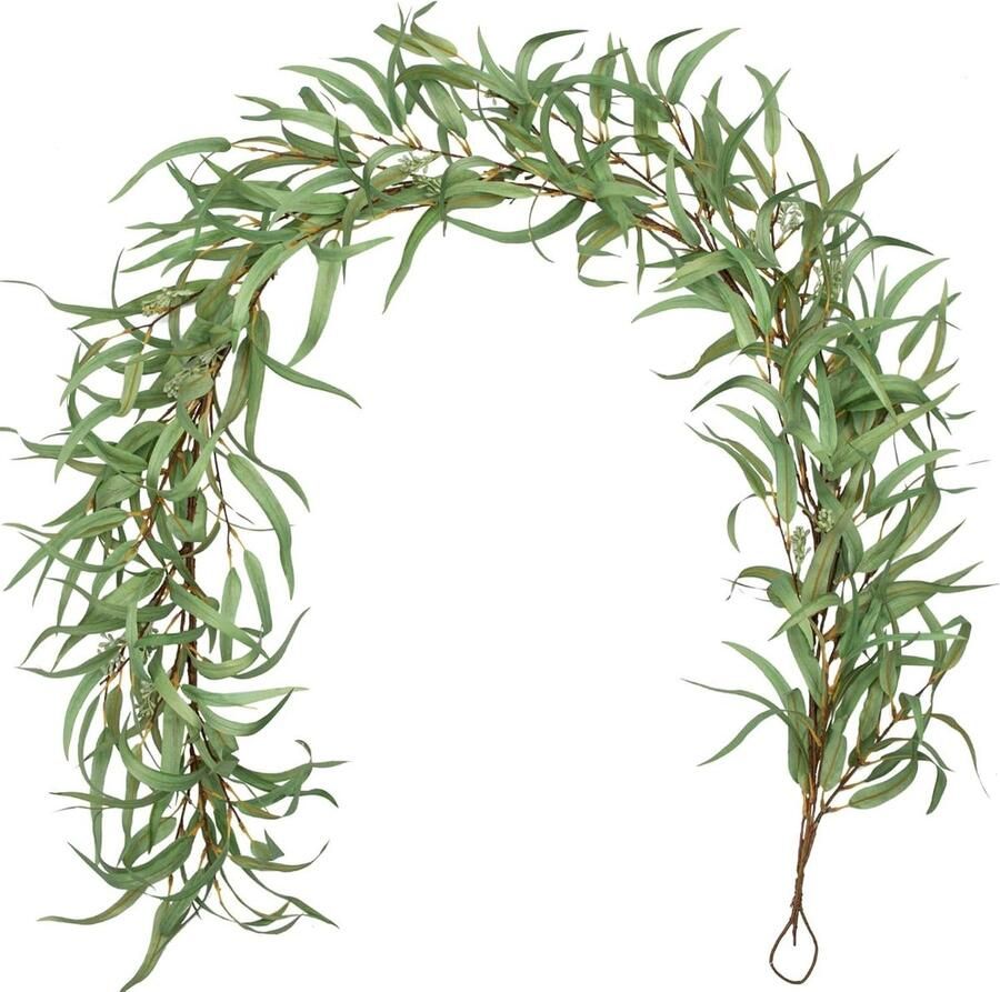 Allecto Plus Kunstguirlande Eucalyptus 180 cm Kunst Hangplant Kunst Hangplanten Eucalyptus Decoratie voor Trapleuningen Tafel Plank Deur Thuis Bruiloft Achtergrond