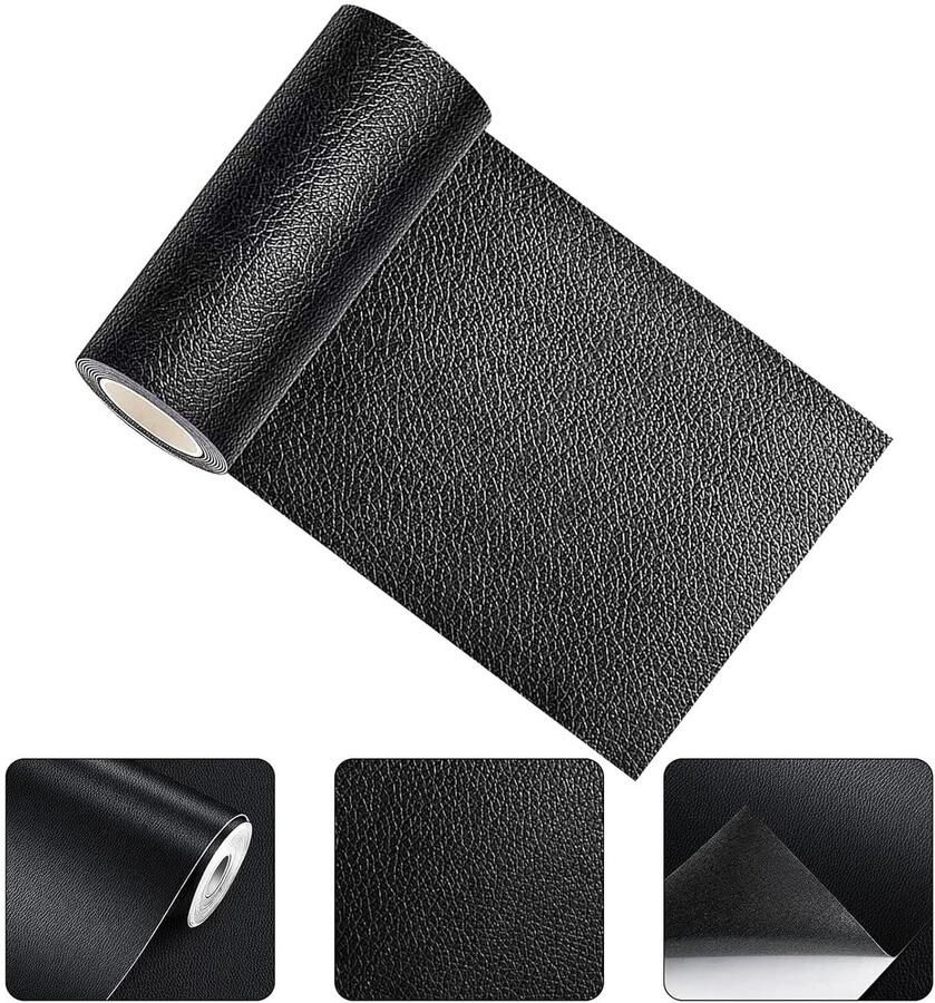 Allecto Plus Zelfklevende Kunstlederen Reparatieset 20 x 150 cm Leer Reparatieset voor Banken Autostoelen Bureaustoelen Jassen Zwart