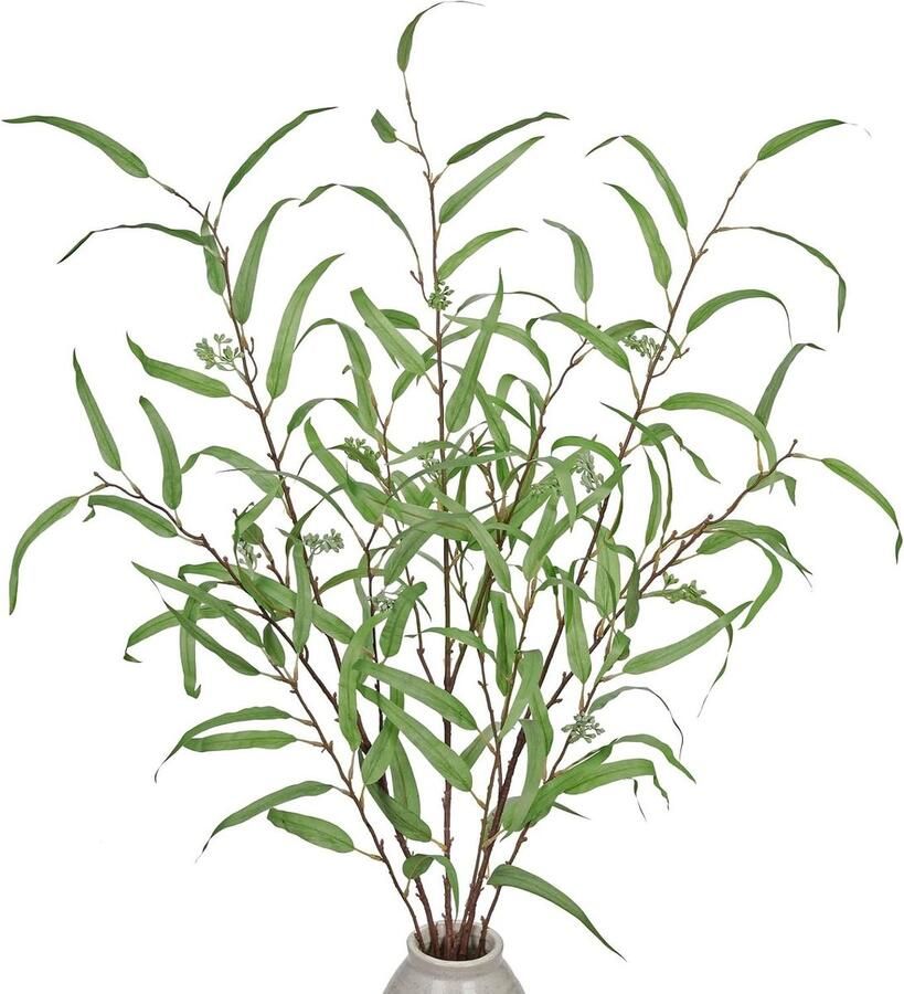 Allecto Plus Kunstmatige eucalyptus takken set van 3 113 cm lang decoratieve takken voor vaas of tafel nep bladeren natuurlijke uitstraling