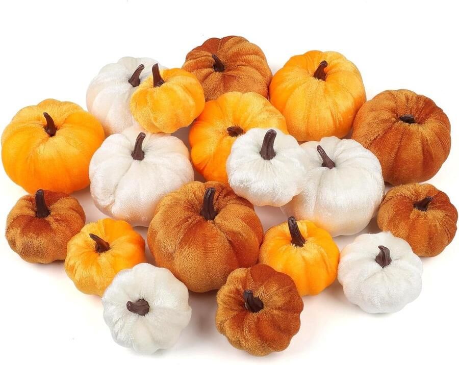 Allecto plus Kunstmatige Oranje Witte Fluwelen Schuim Pompoenen Halloween en Thanksgiving Decoraties voor Tafel en Boerderij Herfst Ambachten
