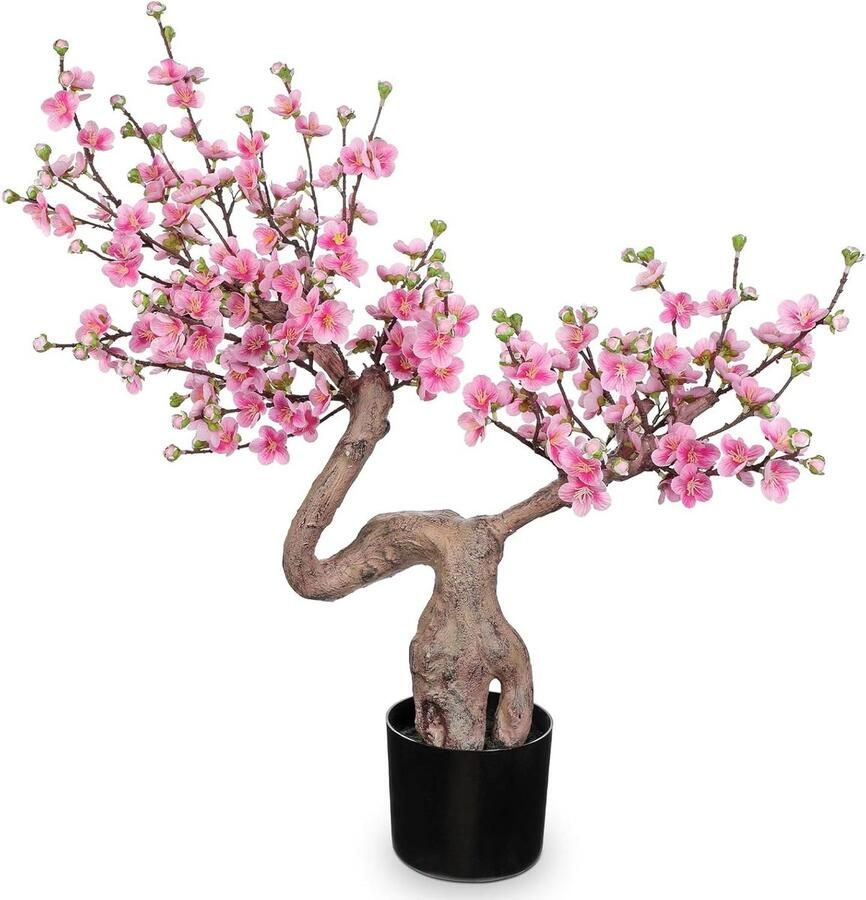 Allecto Plus Kunstmatige Pruimbloesem Decoratie voor Lente Roze Kunstbloemen Kunst Bonsai Decoratieve Planten voor Tafel en Vensterbank