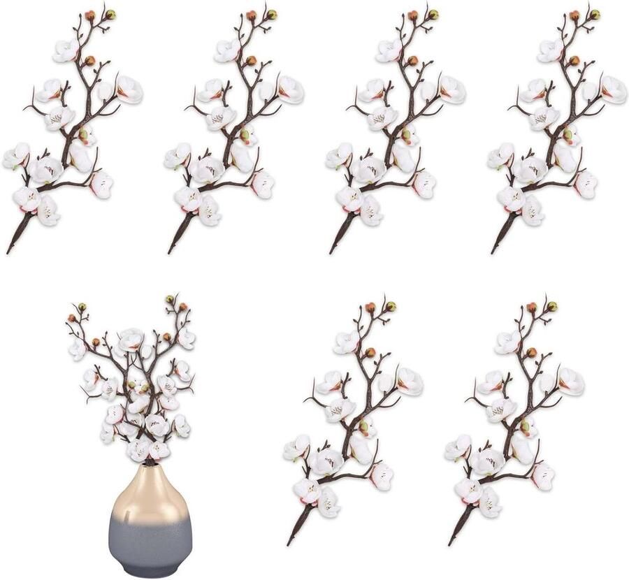 Allecto Plus Kunstmatige Witte Pruimenbloesem Bloemen Set van 6 Realistische Zijden Nepbloemen voor Thuis Kantoor en Hoteldecoratie Tafel Centerpieces Bloemstuk Decoratie