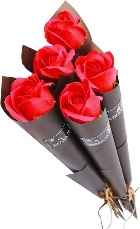 Allecto Plus Kunstrozen boeket met lange stelen voor bruiloft tafel- en woondecoratie in rood