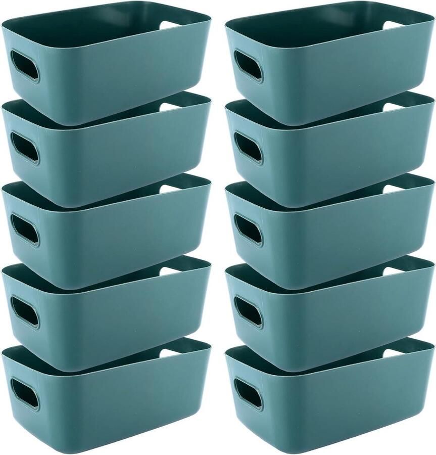 Allecto Plus Kunststof Opbergdoos 30 x 20 x 12 cm Groot Opbergmand met Handgrepen Organizer voor Keuken en Badkamer 10 Stuks Marineblauw Voor Badkamer Kantoor en Slaapkamer