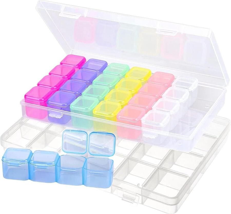 Allecto Plus Kunststof opbergdozen met scheidingswanden voor sieraden en speelgoed Set van 2 stuks