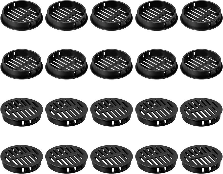 Allecto Plus Kunststof ronde ventilatieroosters 30 stuks 50 mm zwart Voor badkamer keukenkast kledingkast